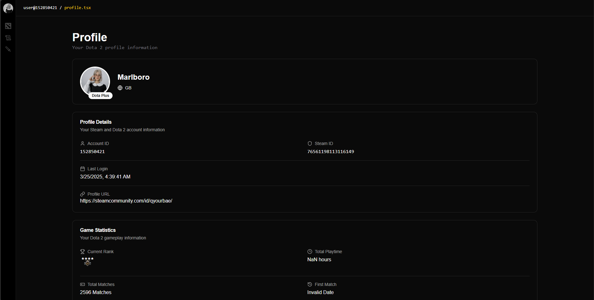 Profile page